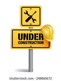 Under Construction Sign in White Background. 3D Mesh Vector illustration