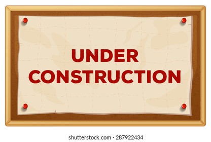 Cartel de construcción en el marco de madera Vector de stock
