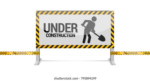 Señal de construcción en fondo blanco, ilustración vectorial