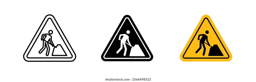 Under construction signs flat and linear vector illustration on white background.