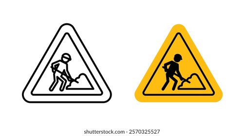 Under construction signs vectors set in black. line and flat versions