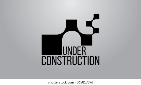 Under construction simple sign on grey background with abstract logo. Vector illustration.