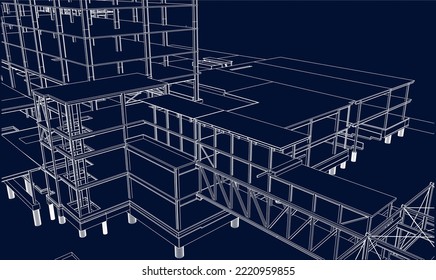 bajo construcción arquitectura de ingeniería civil arquitectura de líneas de dibujo 3D bosquejo de líneas