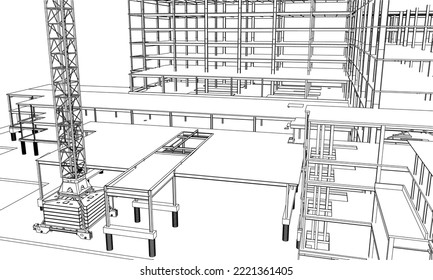 Baustellenstruktur mit Konstruktionsbaustruktur 3D-Linientafel