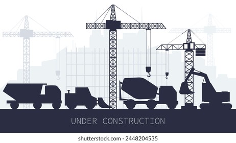 under construction site concept. bulding and technik monochrome silhouettes.