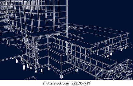 en construcción arquitectura de diseño estructura de marco estructuras de esbozo de línea 3D