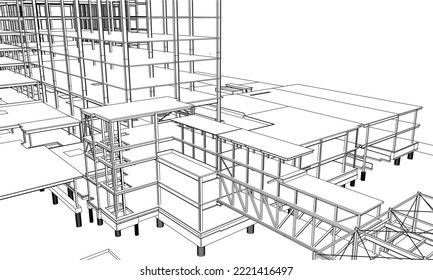 under construction site engineering architecture frame structures 3D line sketch