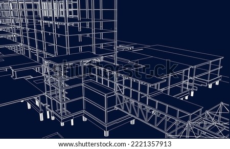 under construction site engineering architecture frame structures 3D line sketch blueprint