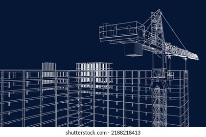 en construcción ingeniería de sitios con estructura de cuadros y diseño de líneas de dibujo 3D de grúa de torre