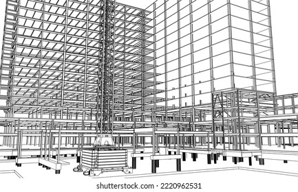 under construction site engineering frame structure civil 3D illustration line sketch