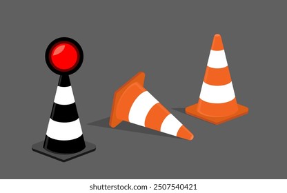 Under construction site warning sign. Road barrier highway sign, barricade block highway. Traffic cones, stop sign. Road safety and prevention of accidents during road construction. road work ahead.