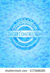 Under Construction sky blue emblem with mosaic background