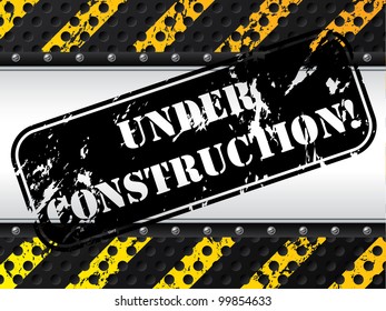 Under construction stamp with screws and dotted grunge background