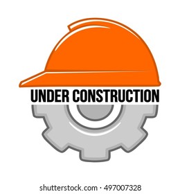 Under Construction Symbol With Orange Safety Helmet And Metal Gear
