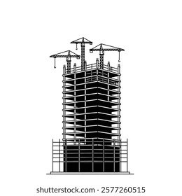 An under construction Tall Building With a Crane on Top of It