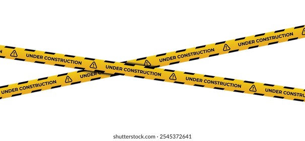 Under construction tape with yellow and black diagonal stripes. Warning tape. Seamless line. Vector illustration