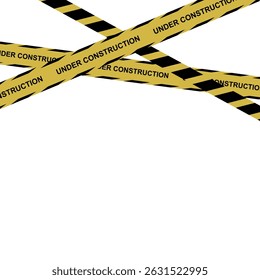 Under construction tapes, banner poster template, attention crime illustration, line police barrier, warning cross ribbon, scene stripe, vector illustration