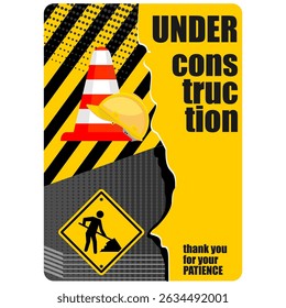 Under Construction, Thank you for patience, sign vector