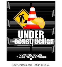 Under Construction, Thank you for patience, sign vector