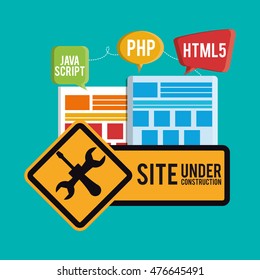 under construction tools road sign site web online digital icon set. Colorful and flat design. Vector illustration