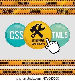 under construction tools road sign barrier button cursor site web online digital icon set. Colorful and flat design. Vector illustration