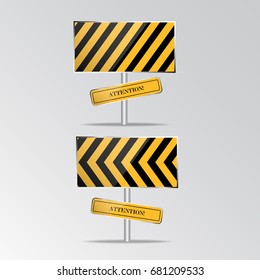 Under Construction traffic barricade on the road. Warning