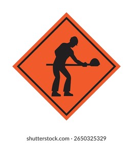Under Construction Traffic Road Sign, Sign with silhouette man working for road work, icon, button, board, notification, flat style vector design stock illustration.