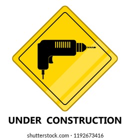 Under construction transit signal. Drill machine silhouette. Vector illustration design