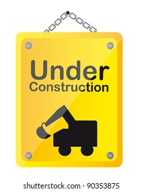 under construction with truck vector illustration. yellow sign