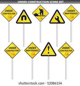 Under construction vector pole sign set isolated on white