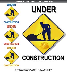Under Construction vector sign set isolated on white