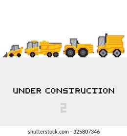 Under construction vehicles vector set in pixel art style set 2