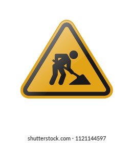 Under construction warning sign icon symbol set with man digging ground