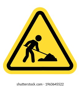 Under construction warning sign  with man digging ground. vector ESP10.