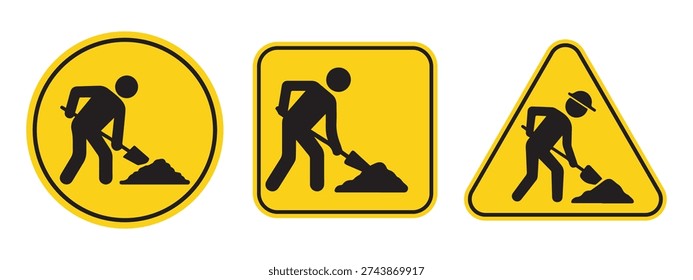 Under construction warning sign. Road works sign. Attention, road works are underway. Road safety and prevention of accidents during road construction. Vector Illustration.	
