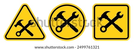 Under construction warning sign. Road works sign. Attention, road works are underway. Road safety and prevention of accidents during road construction. Vector Illustration.
