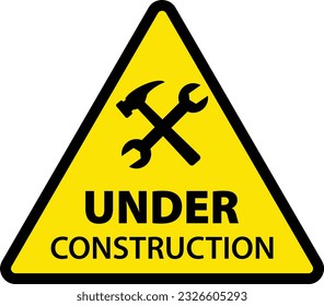 Under Construction warning symbol with yellow triangle. caution attention, banner, vector illustration.