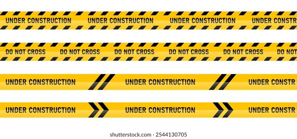 Ilustración de cinta de advertencia en construcción. Carretera, señal, lugar de trabajo, área de peligro, señal para carretera, Anuncio de cinta de precaución para la construcción. Ilustración vectorial sobre fondo PNG transparente.