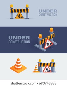 under construction web banners, vector illustrations set