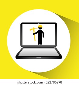 under construction web page worker pick axe vector illustration eps 10