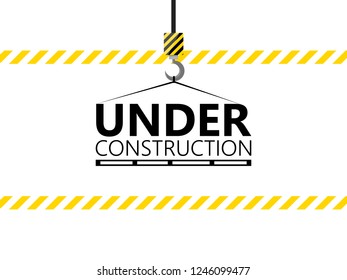 Under construction website page with black and yellow striped borders vector illustration. Border stripe web, warning banner
