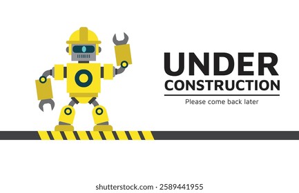 An Under Construction Website Page for Design Element or Web Page Element with Cartoon Robot