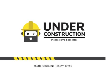 An Under Construction Website Page for Design Element or Web Page Element with Cartoon Robot