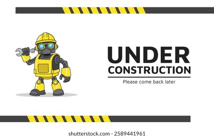 An Under Construction Website Page for Design Element or Web Page Element with Cartoon Robot