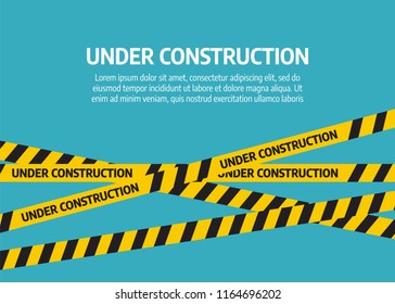 Under construction website page. Under construction tape warning banner vector