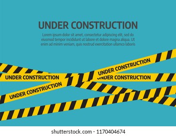 Under construction website page. Under construction tape warning banner vector