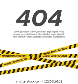 Under construction website page. Under construction tape warning banner vector