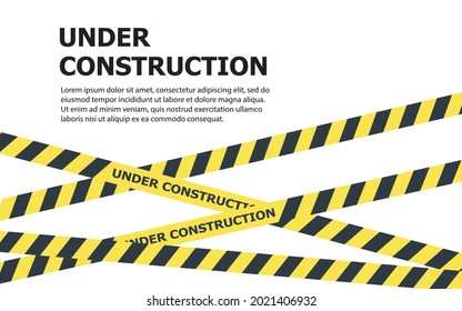 Under construction website page. Under construction tape warning banner vector