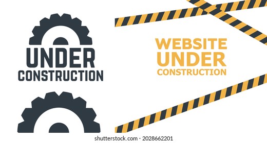 En construcción página web. Vector de banner de advertencia de cinta de construcción