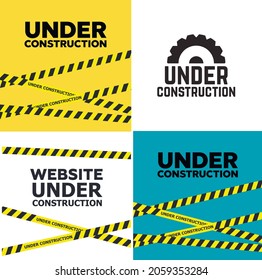Under construction website page. Under construction tape warning banner vector